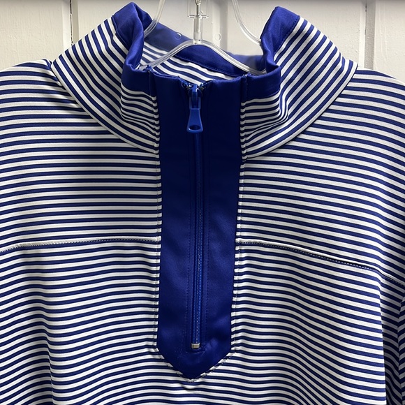 NWT Duffield lane blue pinstripe 1/4 zip TORY. Quarter zip. UPF 50+ - Picture 2 of 6